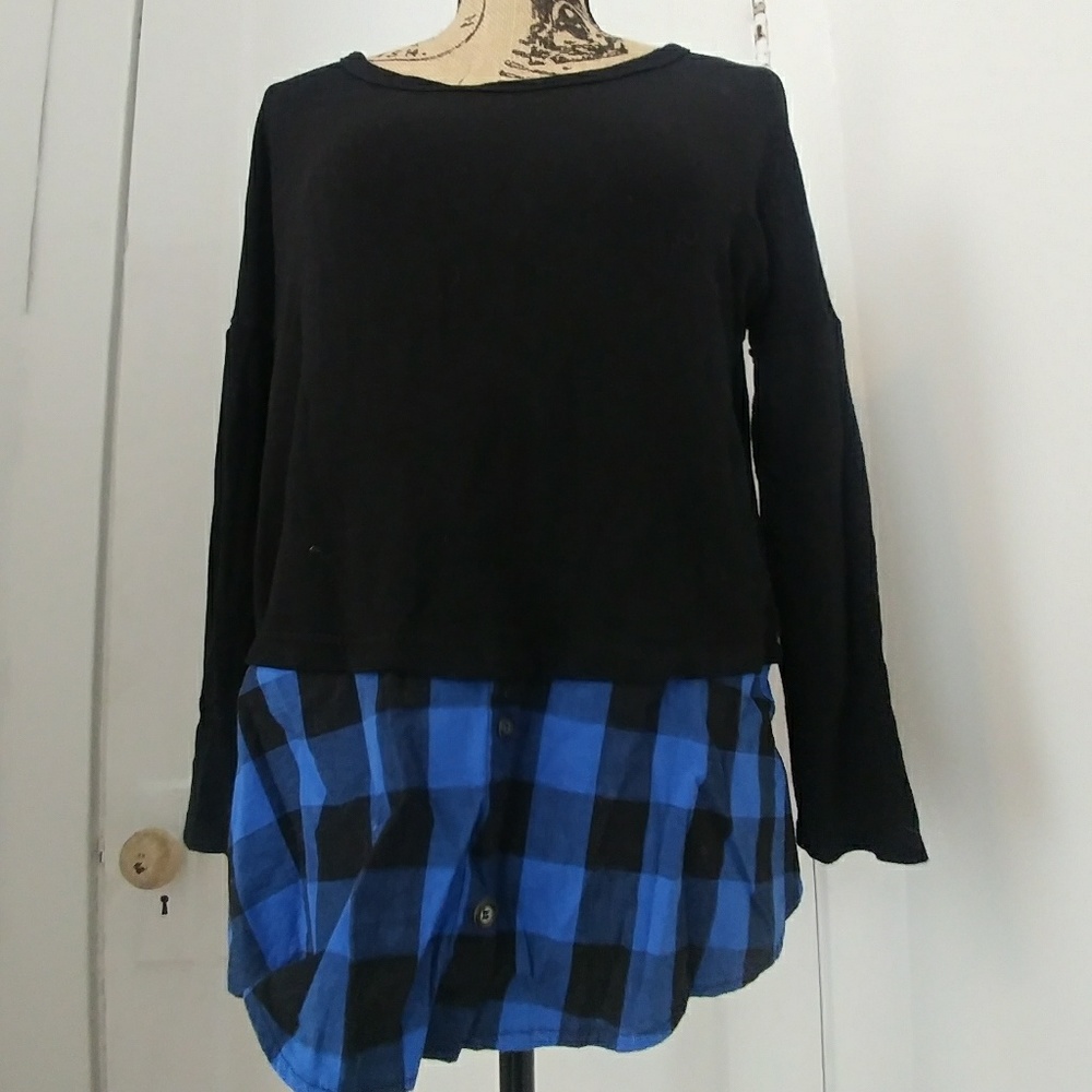 Womens Black & Blue Plaid Longsleeve--Made in USA